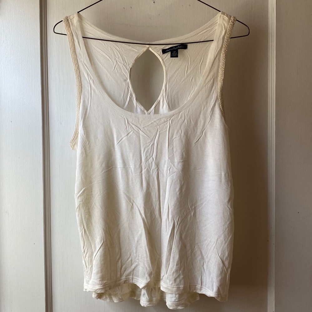 American Eagle Beaded White Tank